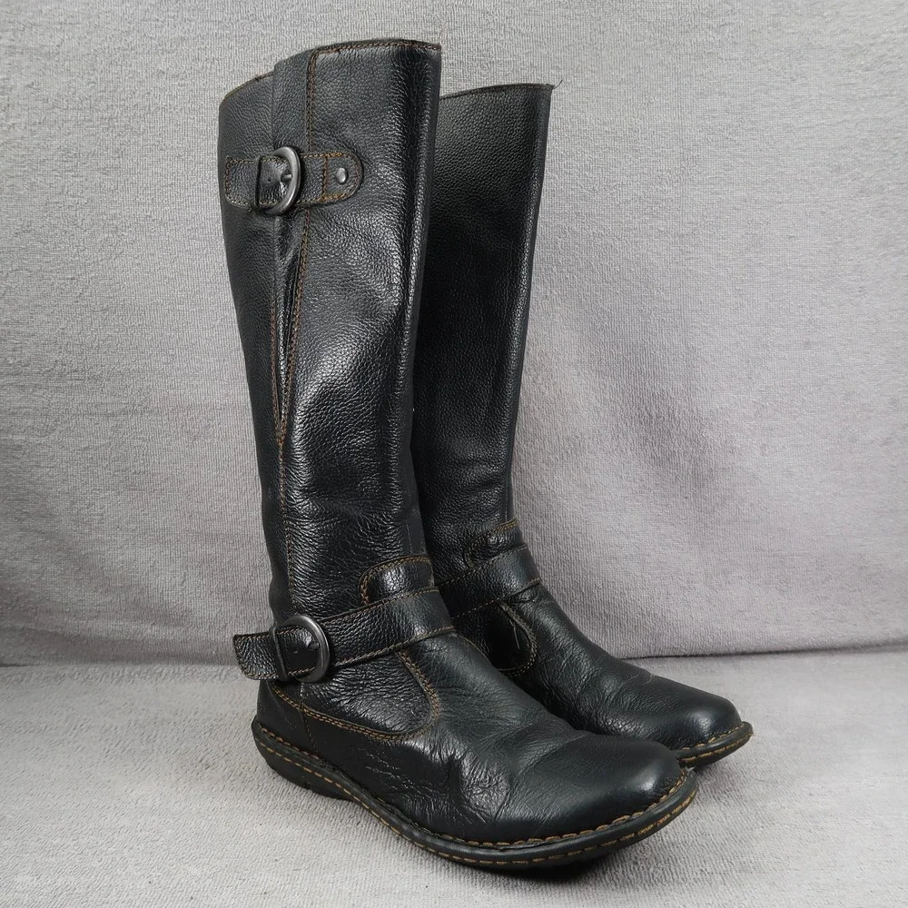 B.O.C. Born Concepts Boots Womens 8 Knee High Black Leather Zip Buckle Riding